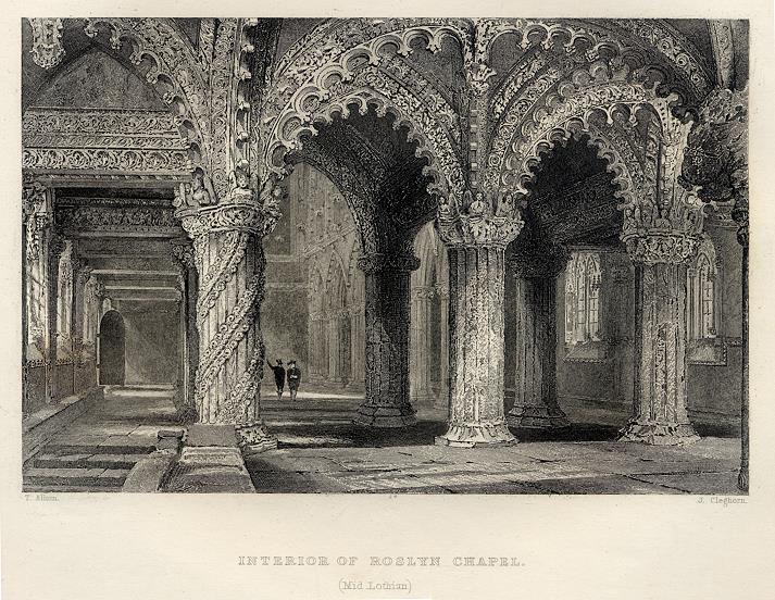 Scotland, Roslyn Chapel interior, c1840