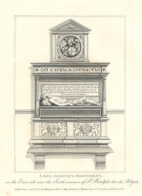 London, St.Botolph's, Lord Darcie's Monument, 1801