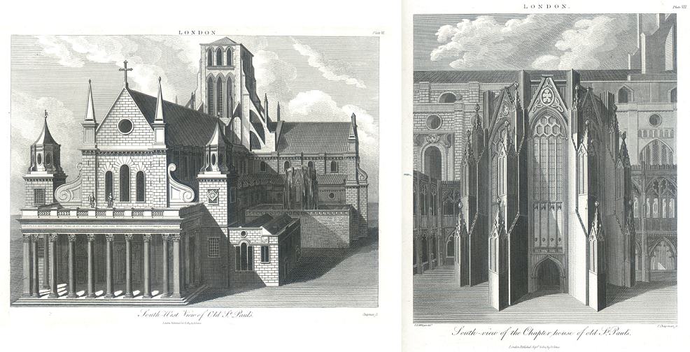 London, Old St.Pauls Cathedral (2 prints), 1815