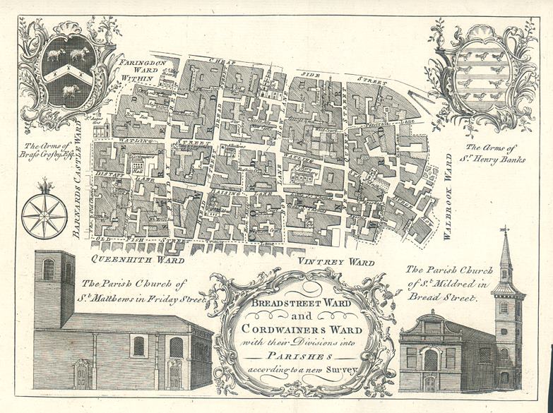 London, plan of Breadstreet and Cordwainers Wards by Bowen, 1771