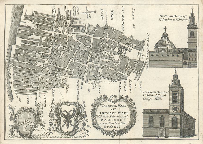 London, plan of Walbrook and Dowgate Wards by Bowen, 1771