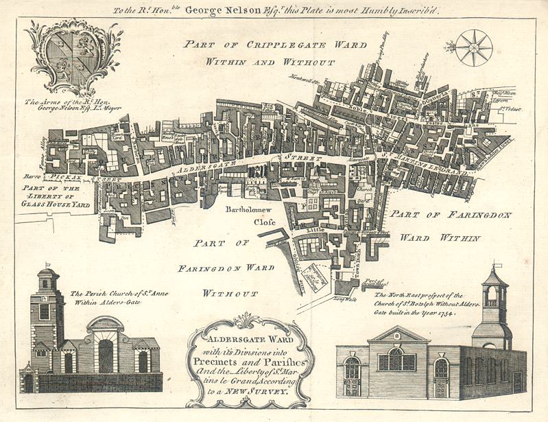 London, plan of Aldersgate Ward by Bowen, 1771