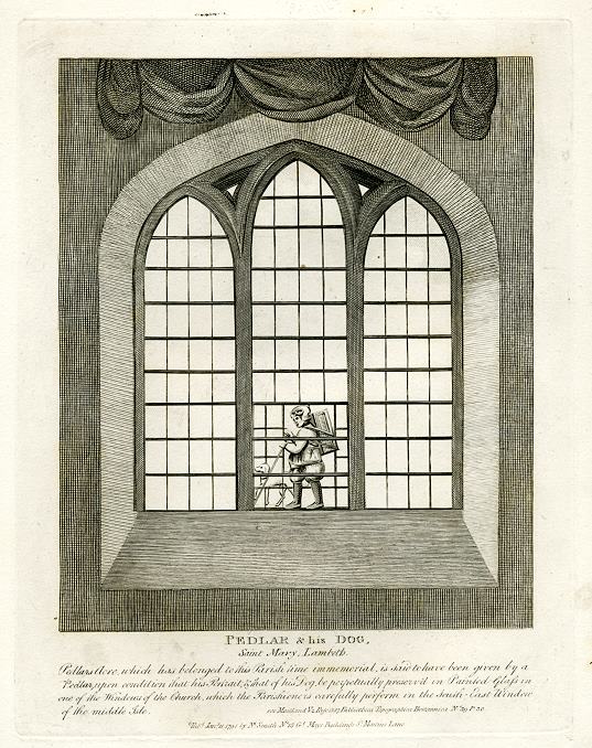 London, St.Mary Lambeth, the Pedlar & His Dog (stained glass), 1801