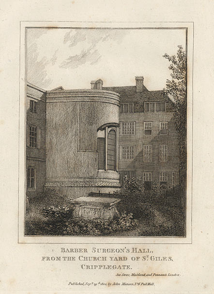 London, Barber Surgeon's Hall, from Churchyard, 1800