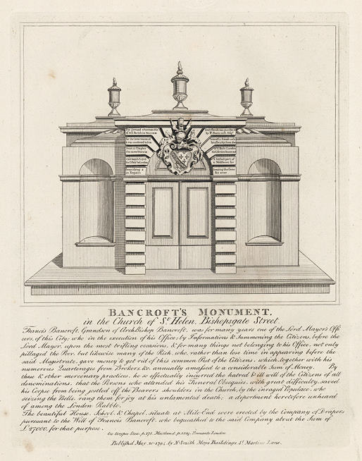 London, Bancroft's Monument in Church of St.Helen, 1794