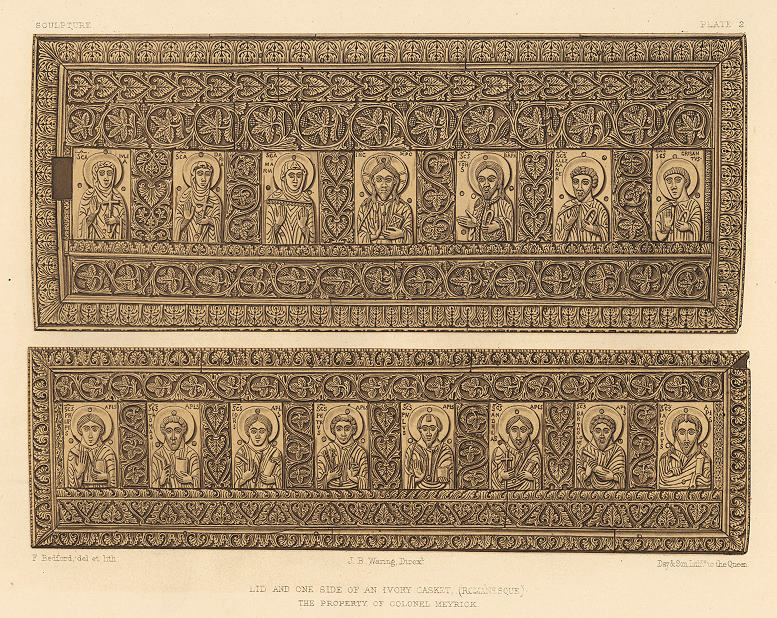 Decorative print, Sculpture, (Romanesque Ivory casket), 1858