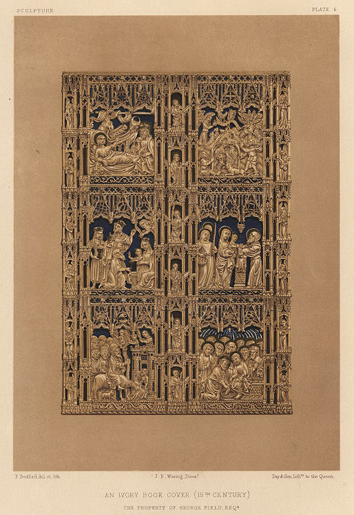 Decorative print, Sculpture, (15th century Ivory book cover), 1858