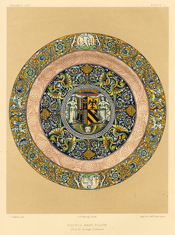 Decorative print, Ceramic Art, (Faenza ware plate), 1858