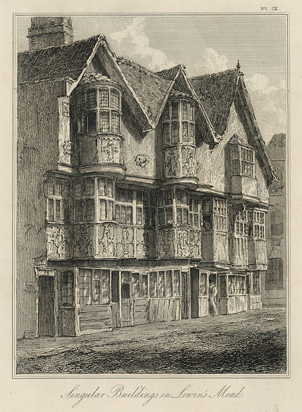 Bristol, old buildings in Lewin's Mead, 1825