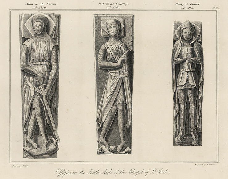 Bristol, Chapel of St.Mark, effigies in south aisle, 1825