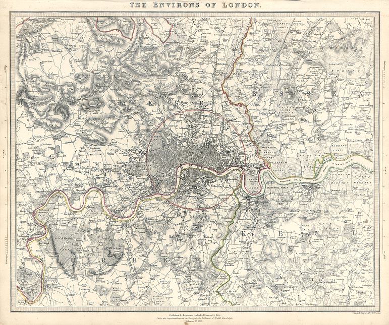 London environs map, SDUK, 1832