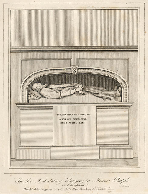 London, Tomb of Richard Fishborne Mercer, died 1625, 1801