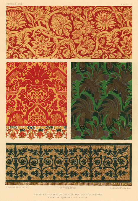 Decorative print, Textile Art, (16th & 17th century Venetian brocade), 1858