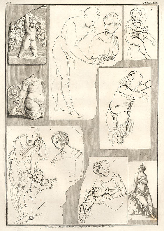 Designs after antique fragments, by Raphael, 16th century, 1823