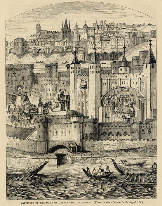 London, Tower of London from an old manuscript, 1878