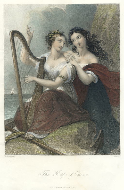 'The Harp of Erin', Victorian genre print, 1850