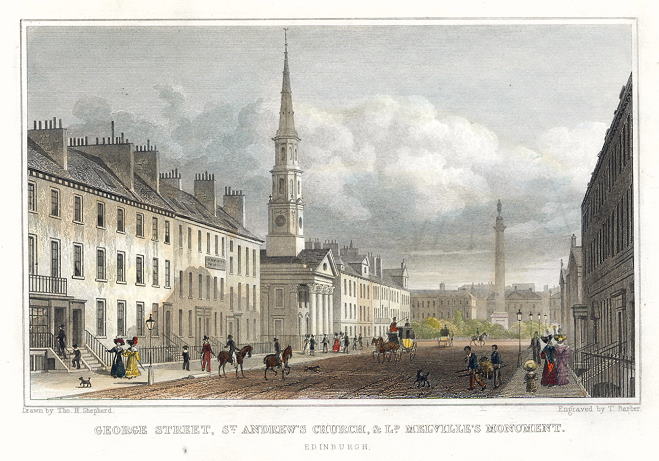 Edinburgh, George Street, St.Andrews Church & Melville's Monument, 1831