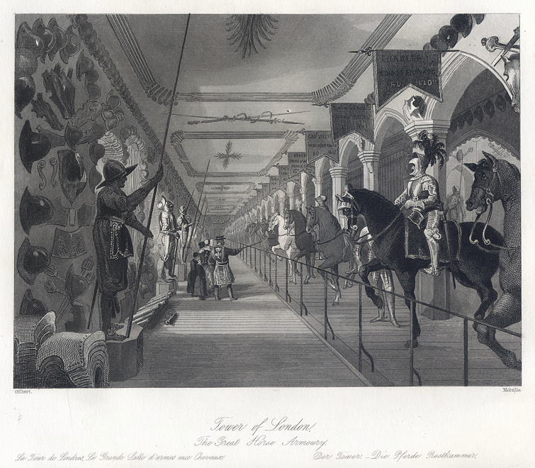 London, Tower of London, the Great Horse Armoury, 1845