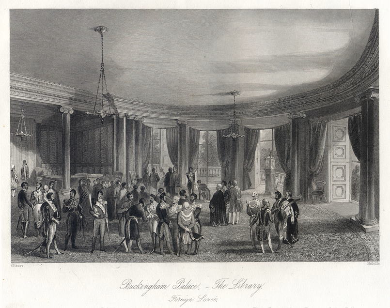 London, Buckingham Palace, the Library with a Foreign Levee, 1845