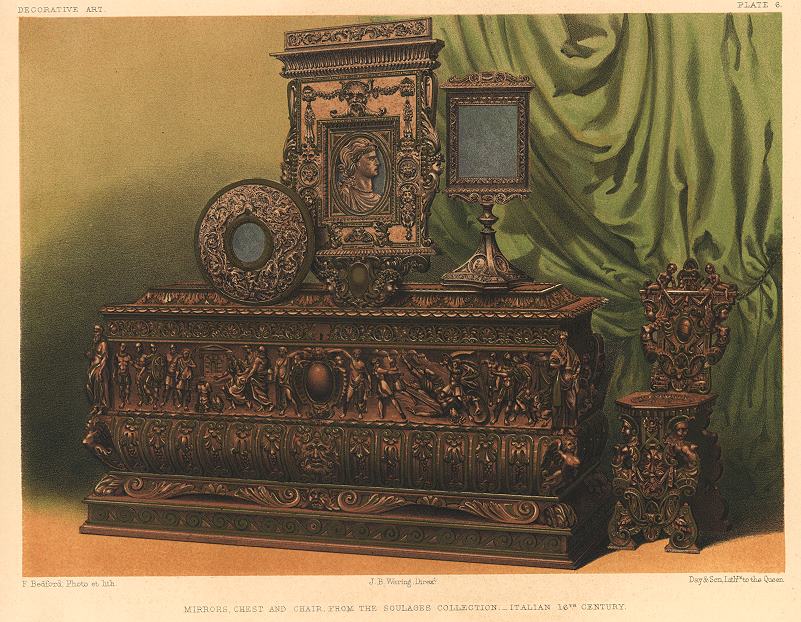 Decorative Art, (Italian 16th century Mirror, Chest & Chair), 1858