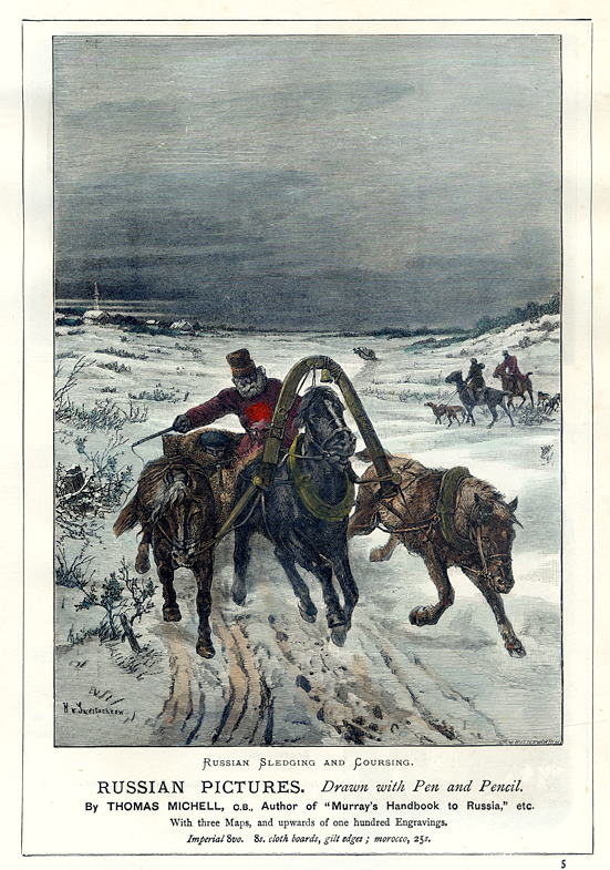 Russian Sledging & Coursing, advert for 'Russian Pictures', 1890