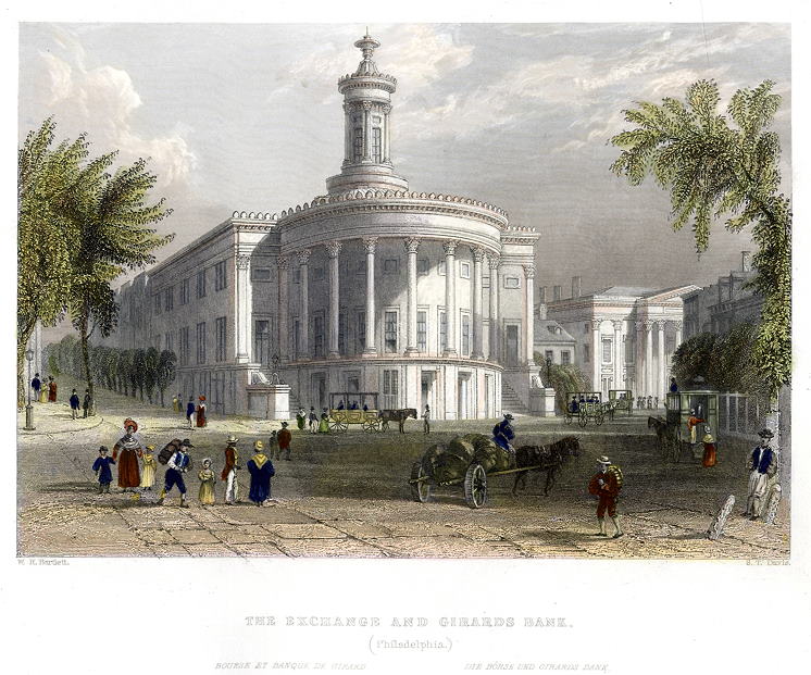 USA, Philadelphia, The Exchange and Girards Bank, 1840