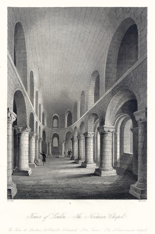 London, Tower of London, Norman Chapel, 1845