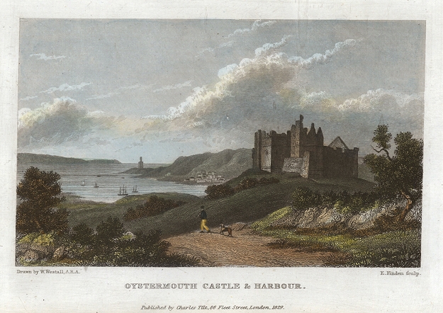 Wales, Oystermouth Castle & Harbour, 1830