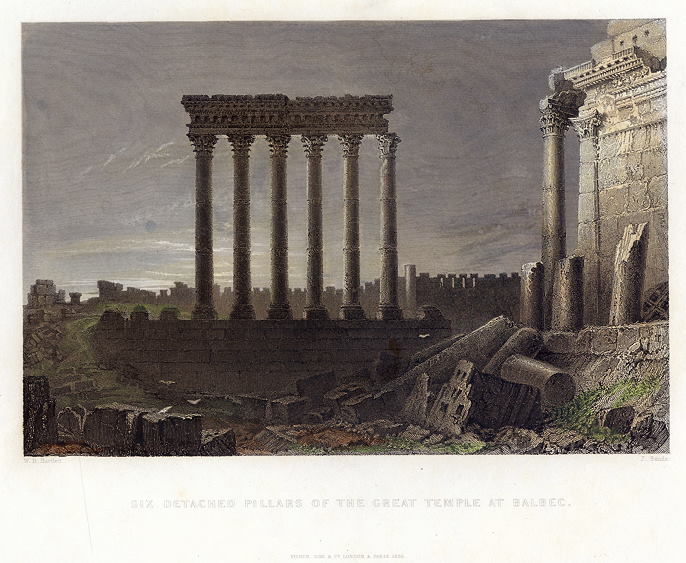 Baalbec, the Six Detached Pillars of the Great Temple, 1838