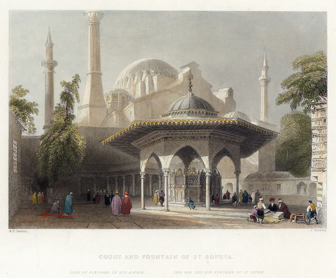 Turkey, Constantinople, Court and Fountain of St.Sophia, 1838