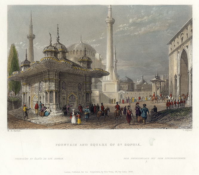 Turkey, Constantinople, Fountain & Square of St.Sophia, 1838