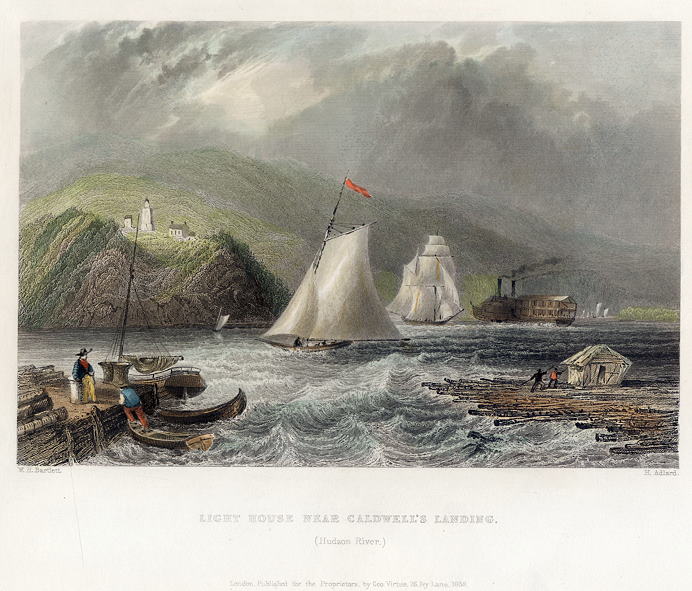 USA, Hudson River, Lighthouse near Caldwell's Landing, 1840