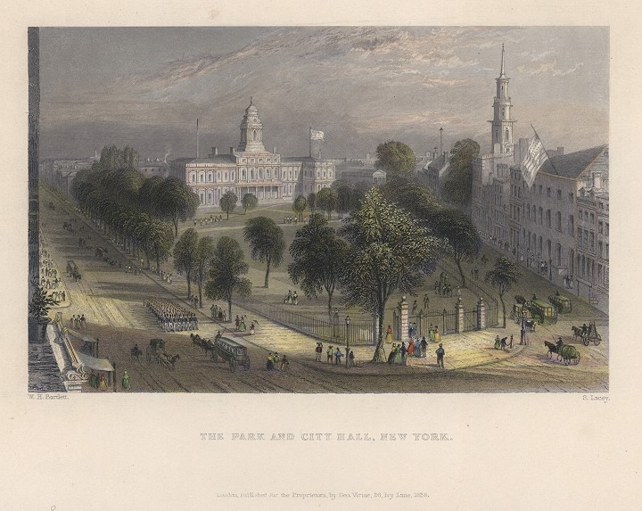 USA, New York, Park & City Hall, 1840