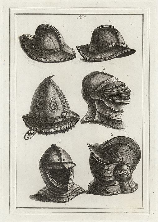 Several Helmets in the Tower of London, Military Antiquities, 1801