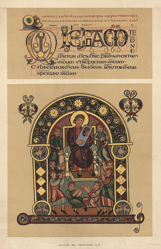 Illuminated Manuscript, chromolithograph with gold highlights, 1880