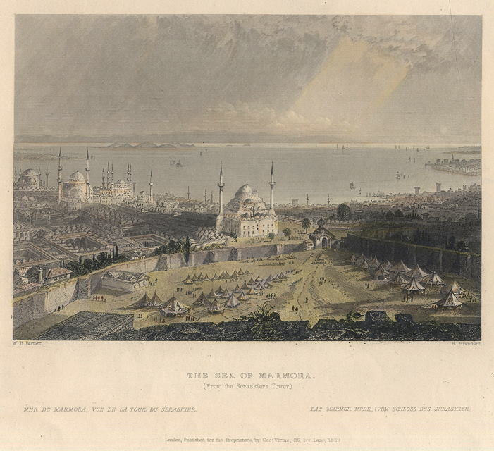 Turkey, Constantinople, Sea of Marmora from the Seraskiers Tower, 1838