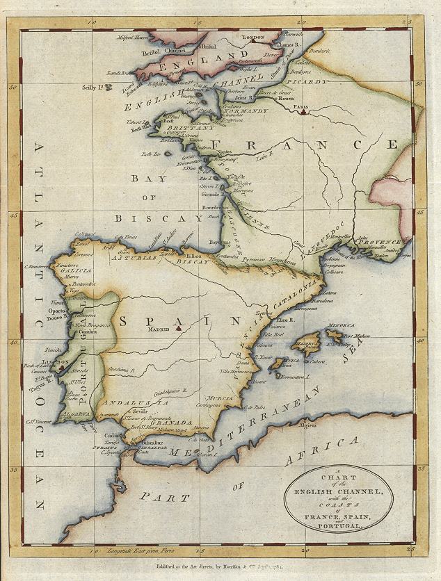 Chart of the English Channel, Bay of Biscay, coasts of Spain & France, 1793