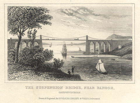 Bangor, Suspension Bridge over Menai Strait, 1848