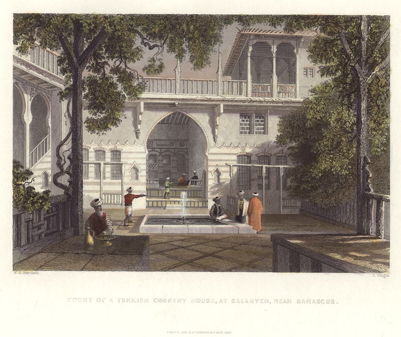 Syria, Damascus, Court of a Turkish Country House, 1838