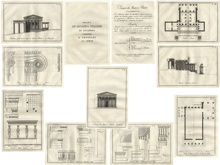 Athens, Temple of Minerva Poliade & propylaia, set of Cipriani prints, 1796