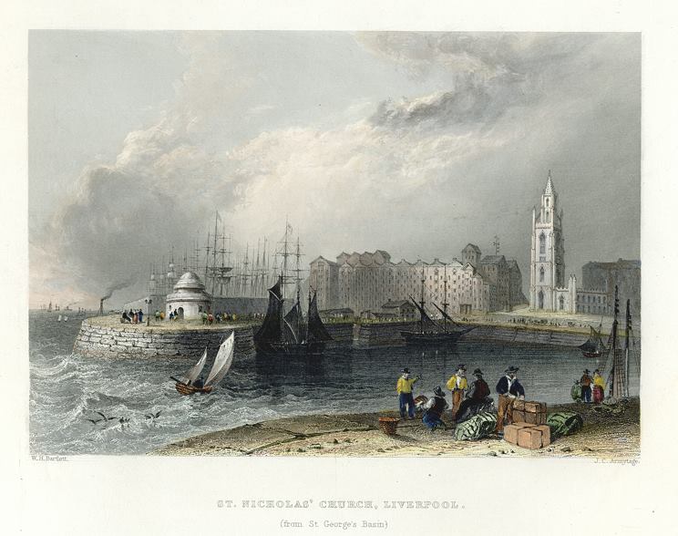 Liverpool view, St.Nicholas Church and docks, 1842