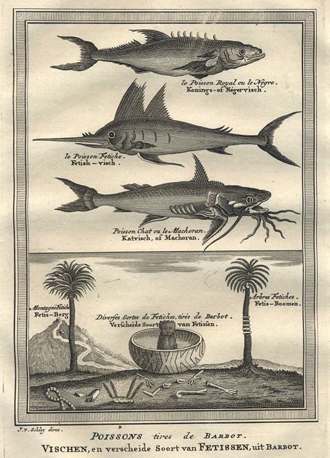 Africa, various fish & fetishes, after Barbot, 1760