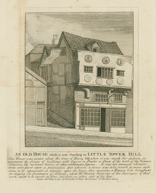 London, Little Tower Hill, old timber-framed building, 1801