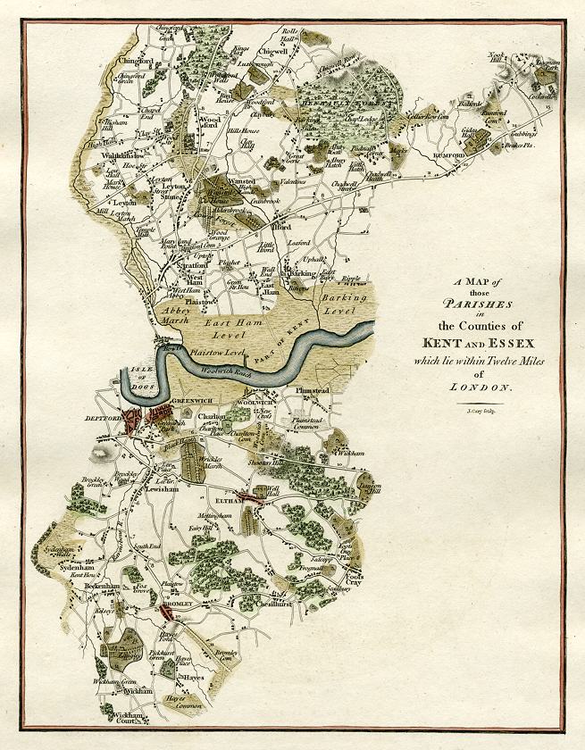 East London map, Kent & Essex, 1796