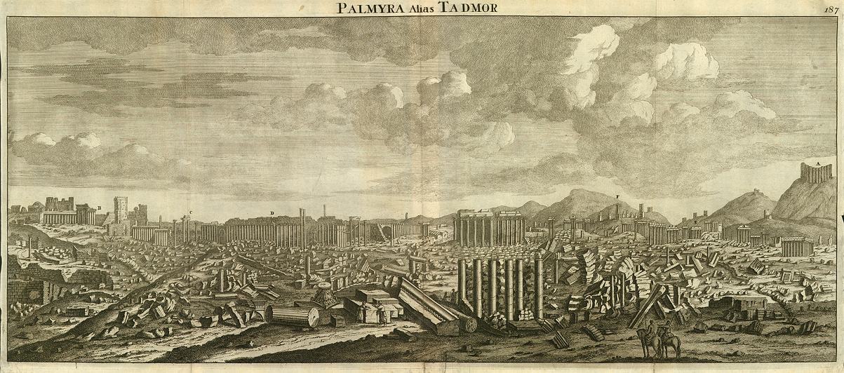 Palmyra ruins panorama, after Cornelis de Bruyn, c1698