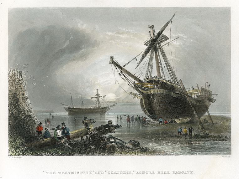 Kent, beached ships near Margate, 1842