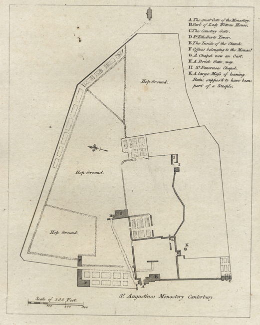 Kent, Canterbury, plan of St.Augustine's Monastery, 1786