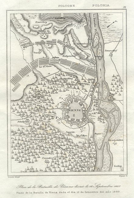 Vienna, plan of the Battle of Vienna in 1683, 1843