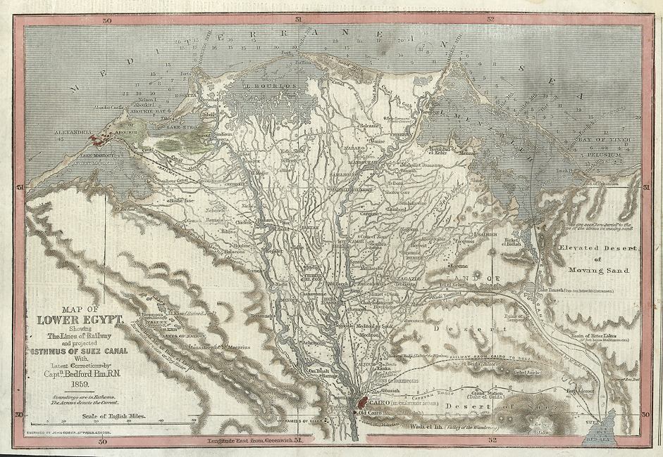 Egypt, lower Egypt & Nile Delta, with Cairo, 1859