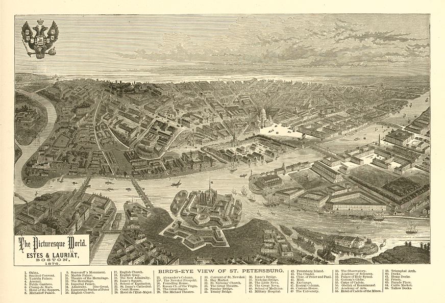 Russia, St.Petersburg, bird's-eye view, 1876